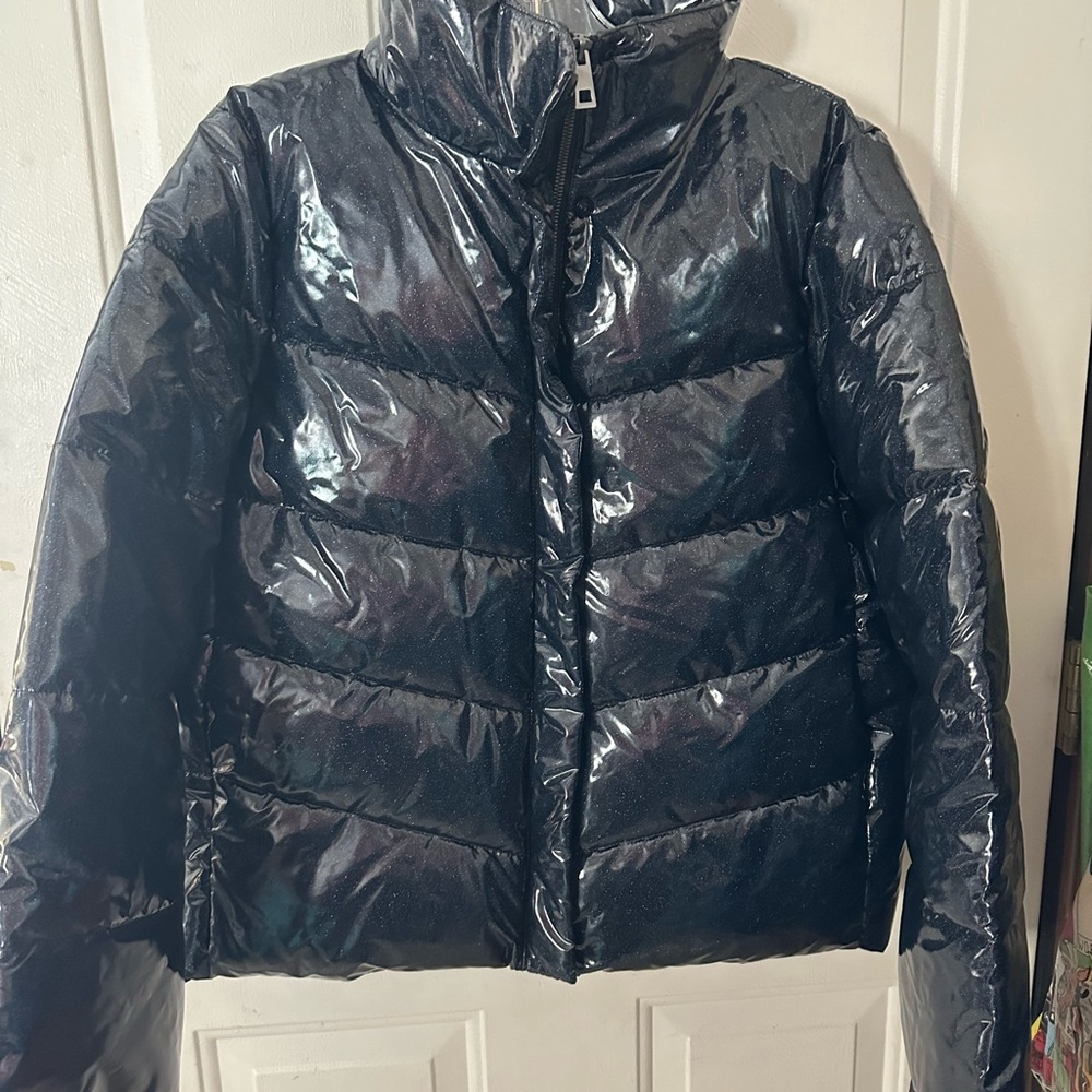 BETSEY JOHNSON NAVY BLUE GLITTER PUFFER COAT: limited edition: NWT: SZ S